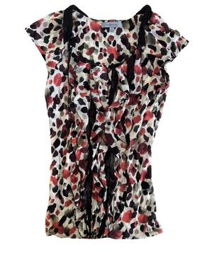 Classiques Entier Red, Black & Cream Printed Ruffle Tank Top